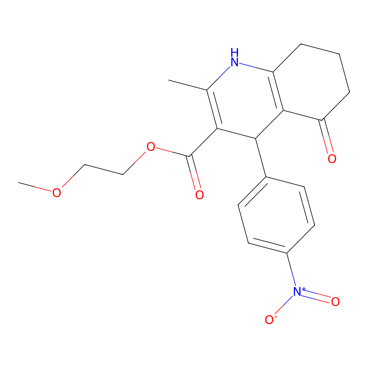 2-Methoxyethyl 2-methyl-4-(4-nitrophenyl)-5-oxo-1,4,5,6,7,8-hexahydroquinoline-3-carboxylate molecular structure, CAS 299452-70-3