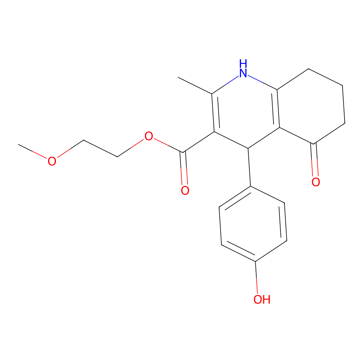 2-Methoxyethyl 4-(4-hydroxyphenyl)-2-methyl-5-oxo-1,4,5,6,7,8-hexahydroquinoline-3-carboxylate molecular structure, CAS 299452-72-5