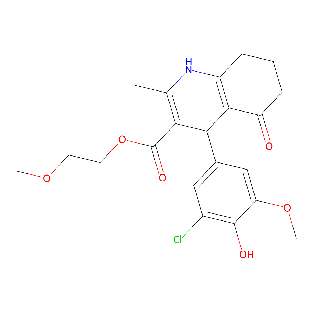 2-Methoxyethyl 4-(3-chloro-4-hydroxy-5-methoxyphenyl)-2-methyl-5-oxo-1,4,5,6,7,8-hexahydroquinoline-3-carboxylate molecular structure, CAS 299452-75-8