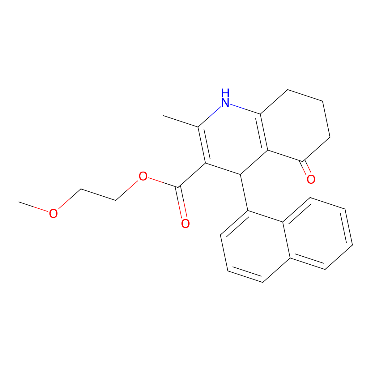 2-Methoxyethyl 2-methyl-4-(naphthalen-1-yl)-5-oxo-1,4,5,6,7,8-hexahydroquinoline-3-carboxylate molecular structure, CAS 299452-80-5