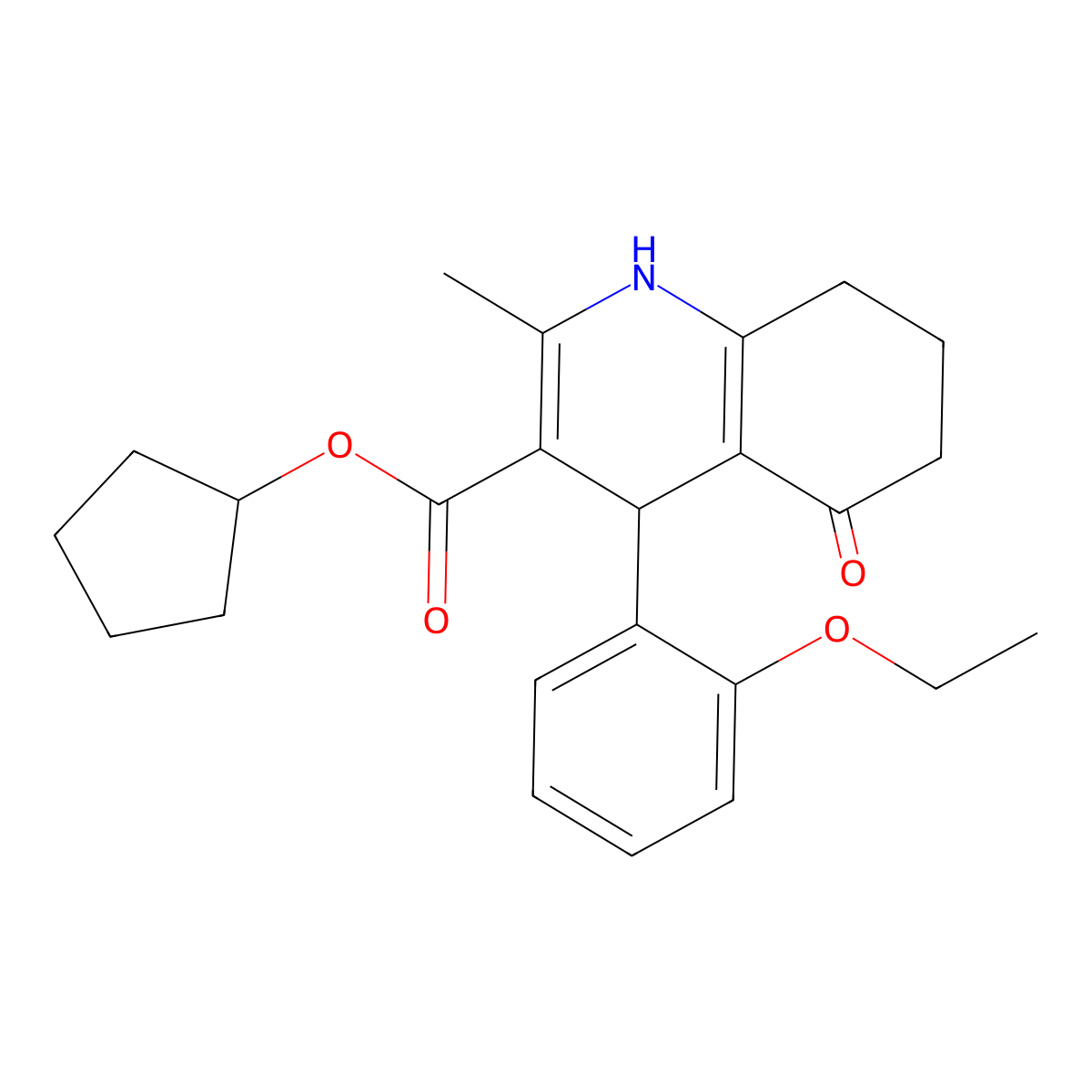 Cyclopentyl 4-(2-ethoxyphenyl)-2-methyl-5-oxo-1,4,5,6,7,8-hexahydroquinoline-3-carboxylate molecular structure, CAS 299452-91-8