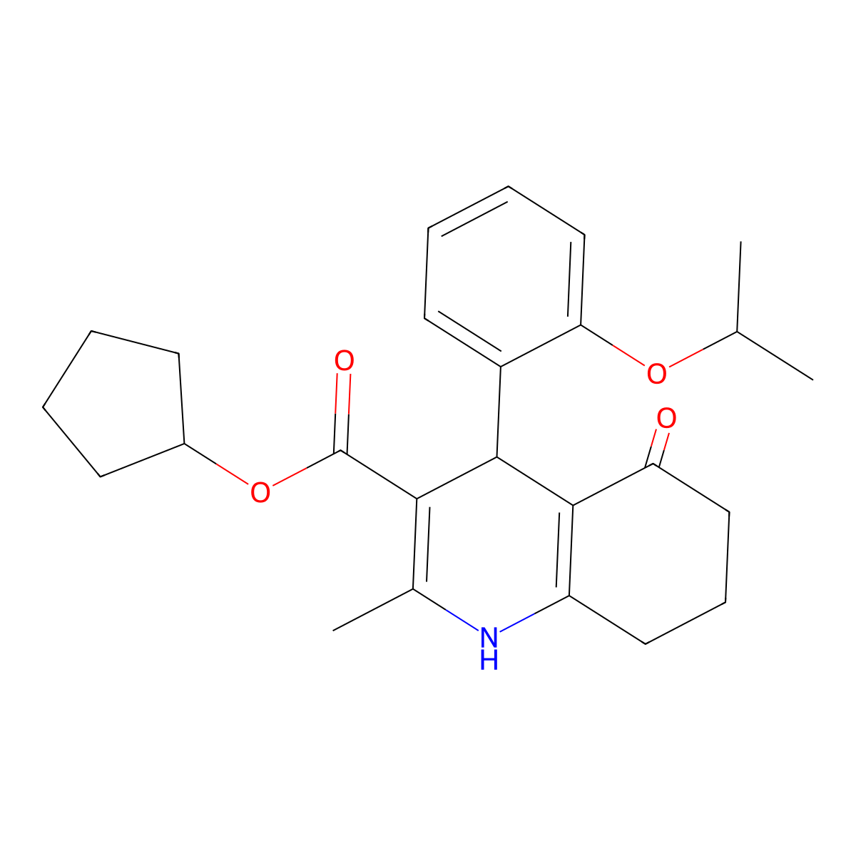 cyclopentyl 2-methyl-5-oxo-4-(2-propan-2-yloxyphenyl)-4,6,7,8-tetrahydro-1H-quinoline-3-carboxylate molecular structure, CAS 299452-93-0