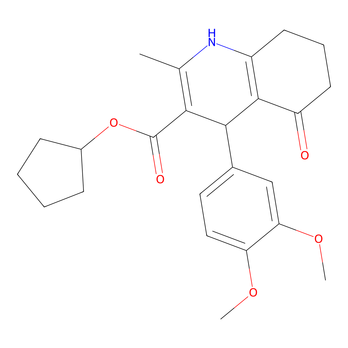 Cyclopentyl 4-(3,4-dimethoxyphenyl)-2-methyl-5-oxo-1,4,5,6,7,8-hexahydroquinoline-3-carboxylate molecular structure, CAS 299452-97-4
