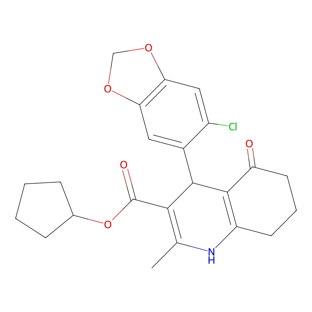 Cyclopentyl 4-(6-chloro-1,3-benzodioxol-5-yl)-2-methyl-5-oxo-1,4,5,6,7,8-hexahydroquinoline-3-carboxylate molecular structure, CAS 299453-00-2