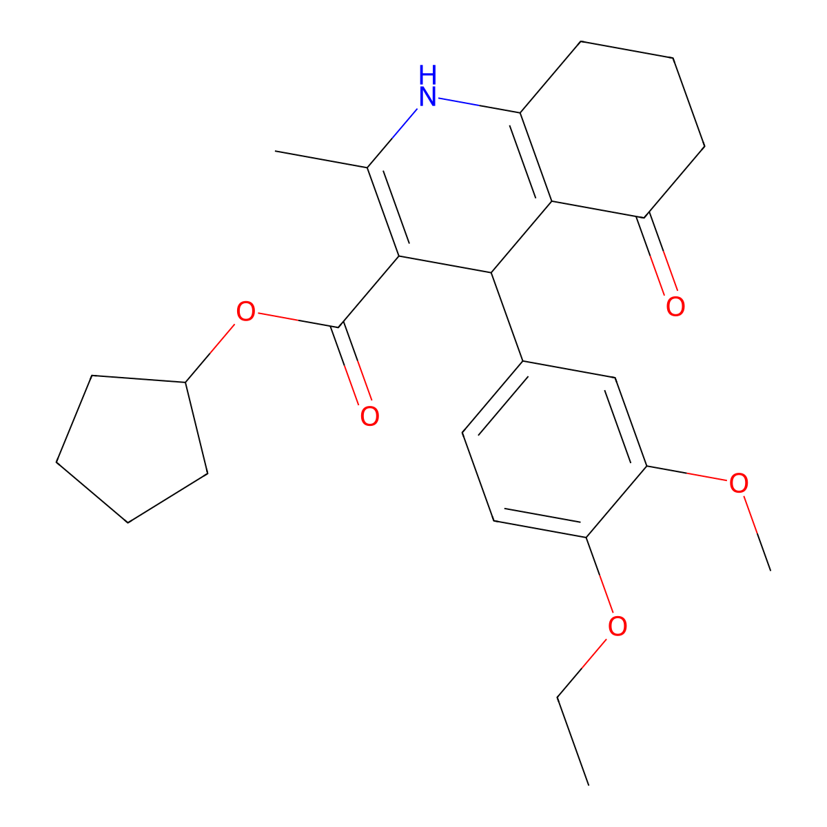 Cyclopentyl 4-(4-ethoxy-3-methoxyphenyl)-2-methyl-5-oxo-1,4,5,6,7,8-hexahydroquinoline-3-carboxylate molecular structure, CAS 299453-13-7
