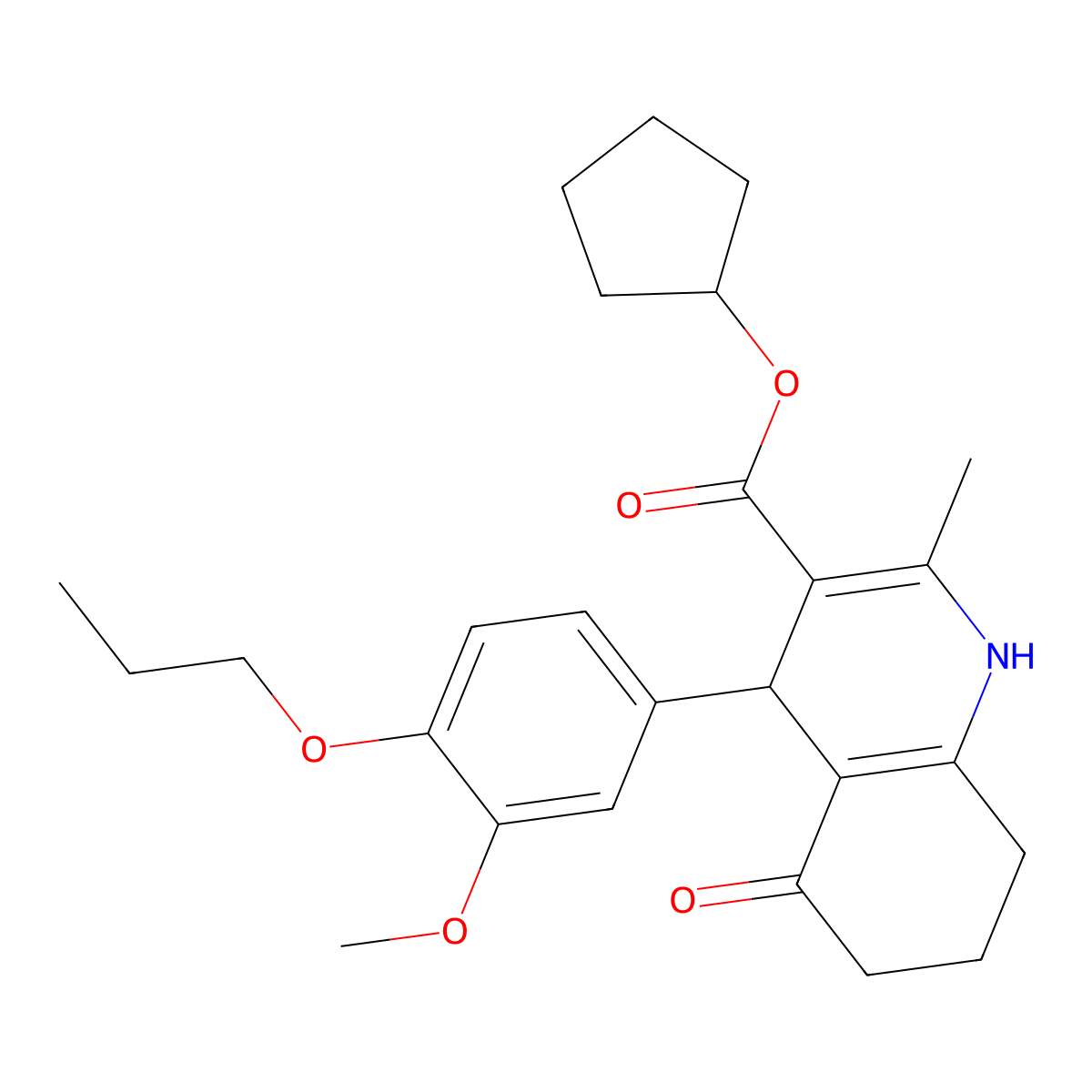 Cyclopentyl 4-(3-methoxy-4-propoxyphenyl)-2-methyl-5-oxo-1,4,5,6,7,8-hexahydroquinoline-3-carboxylate molecular structure, CAS 299453-14-8