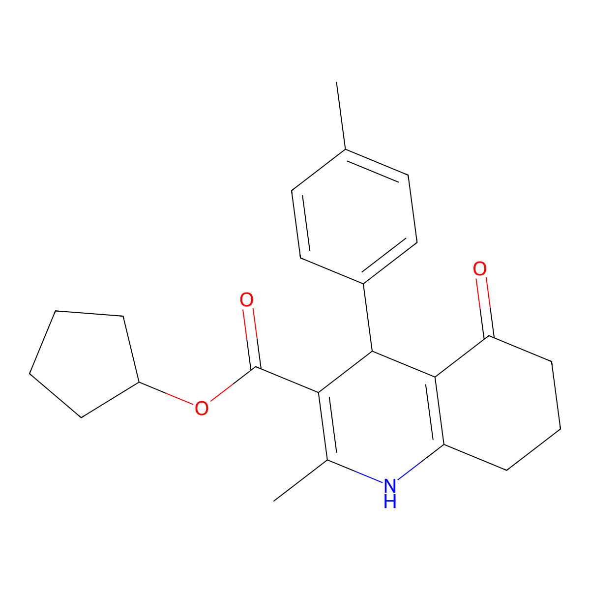 Cyclopentyl 2-methyl-4-(4-methylphenyl)-5-oxo-1,4,5,6,7,8-hexahydro-3-quinolinecarboxylate molecular structure, CAS 299453-17-1