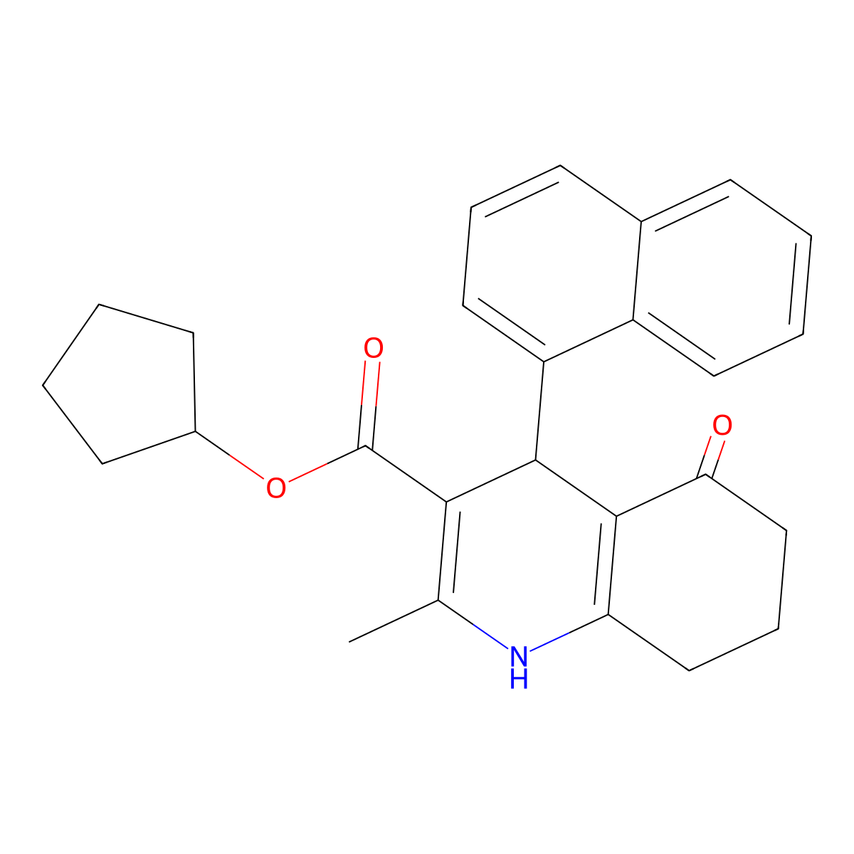 Cyclopentyl 2-methyl-4-(naphthalen-1-yl)-5-oxo-1,4,5,6,7,8-hexahydroquinoline-3-carboxylate molecular structure, CAS 299453-18-2