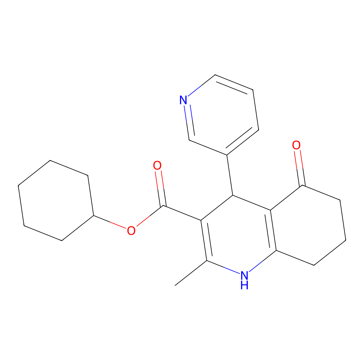 Cyclohexyl 2-methyl-5-oxo-4-(pyridin-3-yl)-1,4,5,6,7,8-hexahydroquinoline-3-carboxylate molecular structure, CAS 299453-26-2