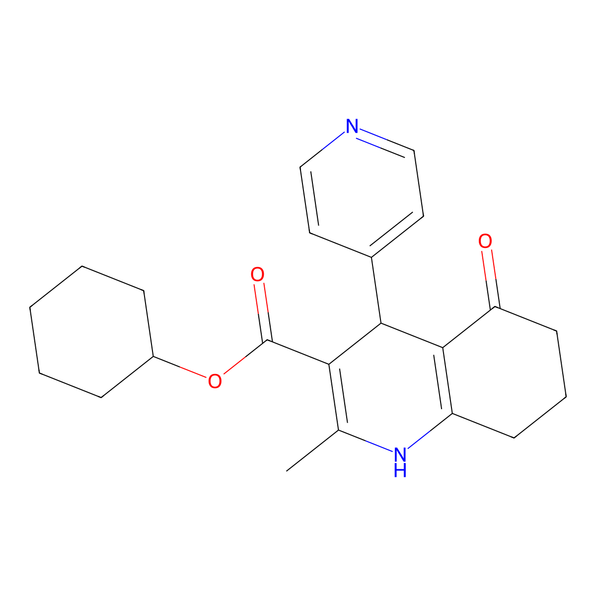 Cyclohexyl 2-methyl-5-oxo-4-(pyridin-4-yl)-1,4,5,6,7,8-hexahydroquinoline-3-carboxylate molecular structure, CAS 299453-27-3