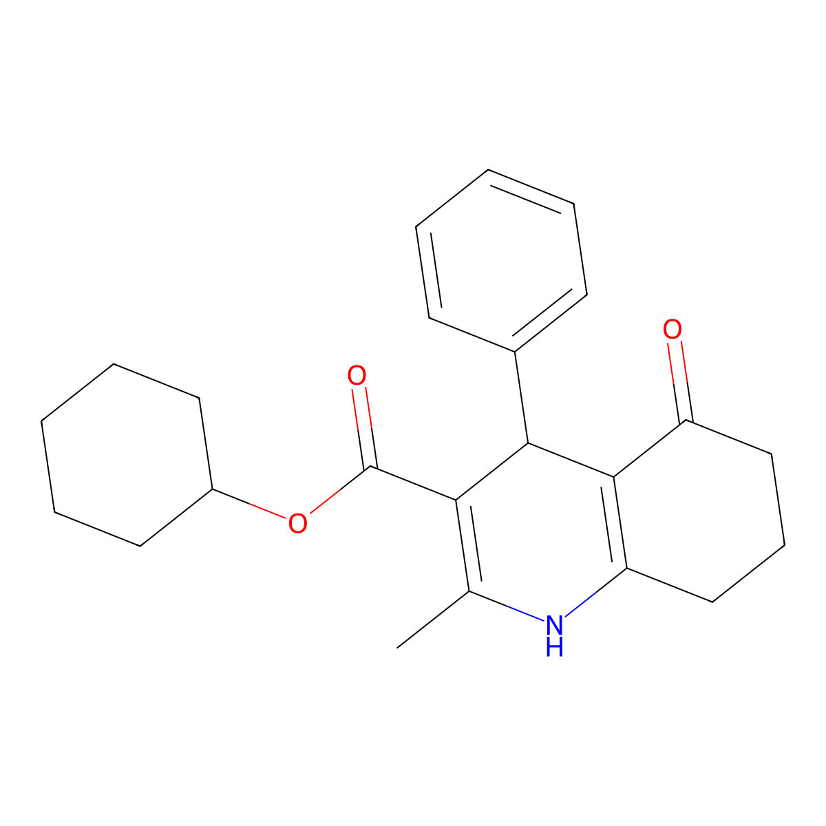 Cyclohexyl 2-methyl-5-oxo-4-phenyl-1,4,5,6,7,8-hexahydroquinoline-3-carboxylate molecular structure, CAS 299453-28-4
