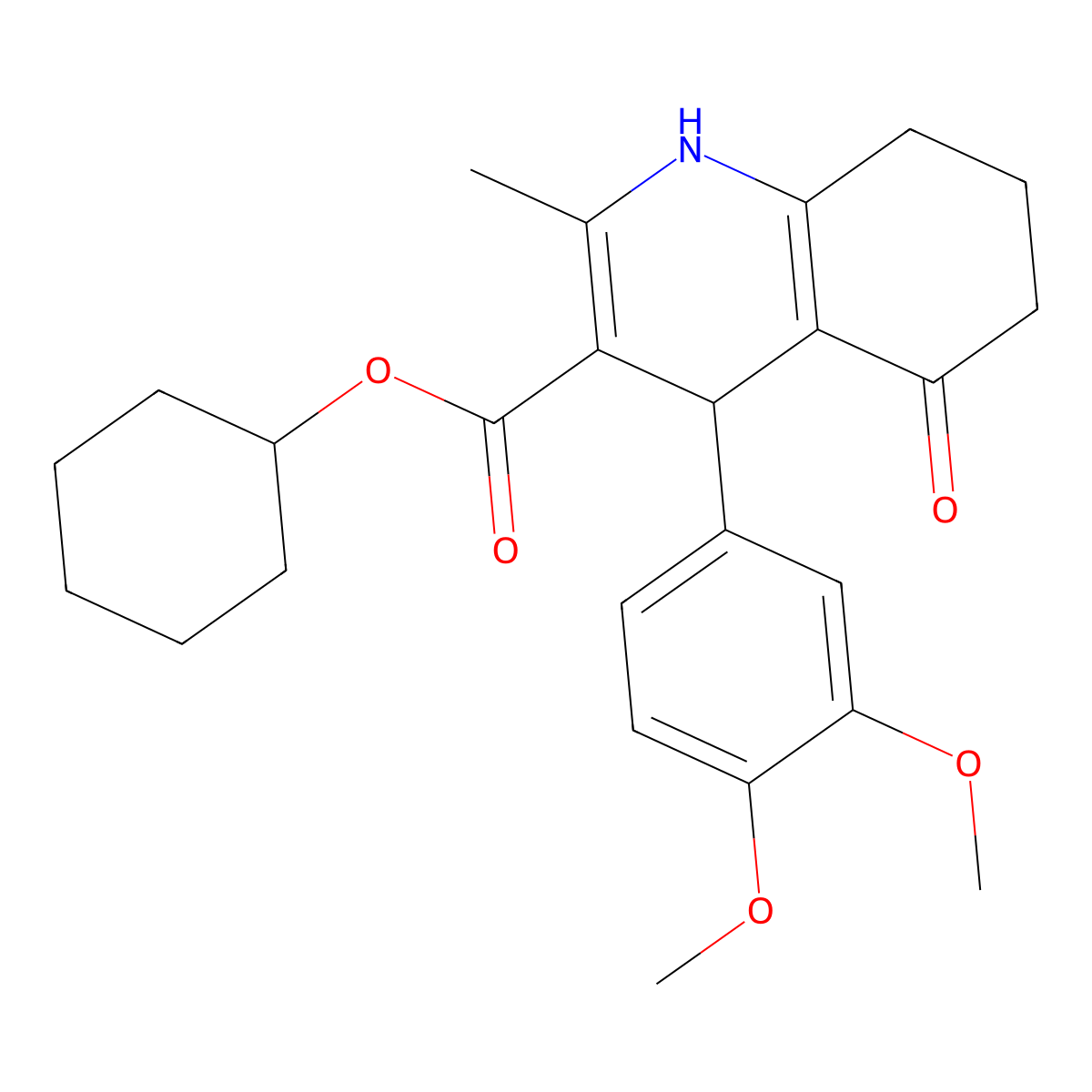 Cyclohexyl 4-(3,4-dimethoxyphenyl)-2-methyl-5-oxo-1,4,5,6,7,8-hexahydroquinoline-3-carboxylate molecular structure, CAS 299453-37-5