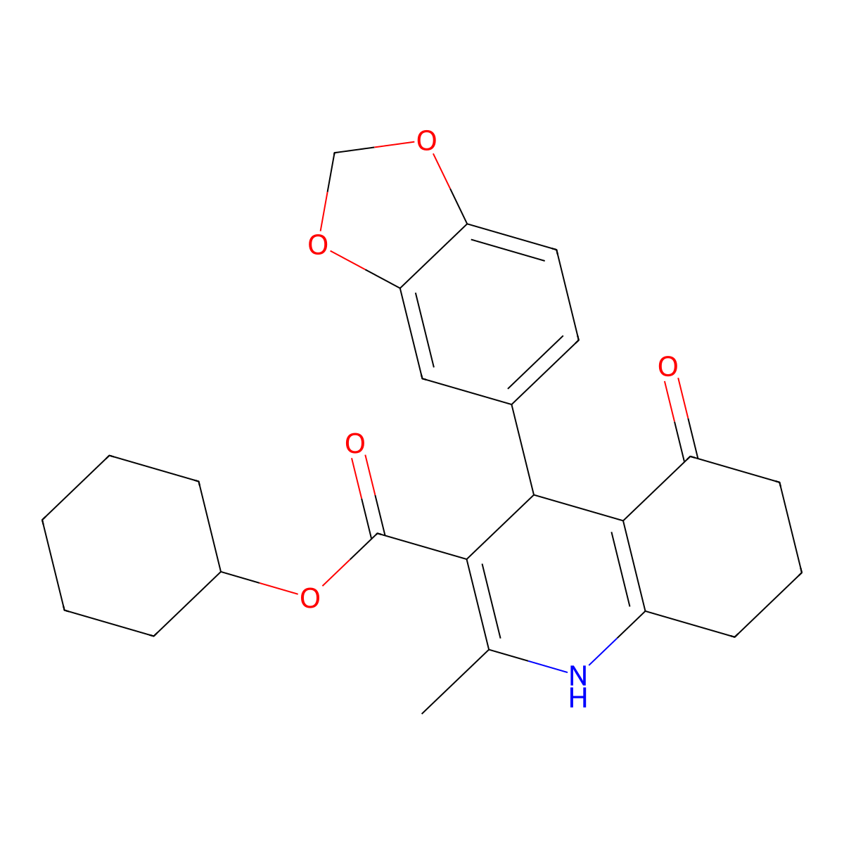 cyclohexyl 4-(1,3-benzodioxol-5-yl)-2-methyl-5-oxo-4,6,7,8-tetrahydro-1H-quinoline-3-carboxylate molecular structure, CAS 299453-38-6