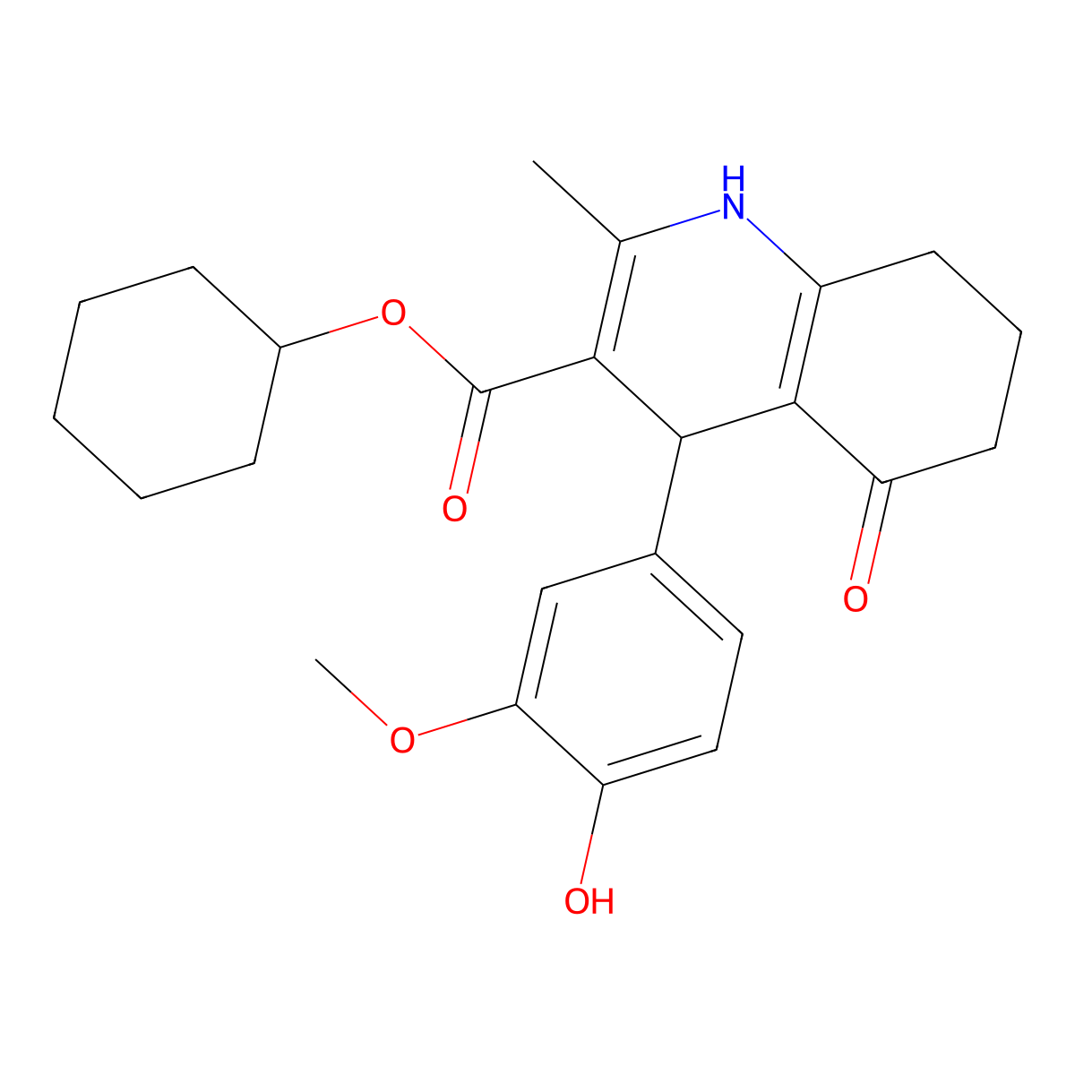 Cyclohexyl 4-(4-hydroxy-3-methoxyphenyl)-2-methyl-5-oxo-1,4,5,6,7,8-hexahydroquinoline-3-carboxylate molecular structure, CAS 299453-46-6