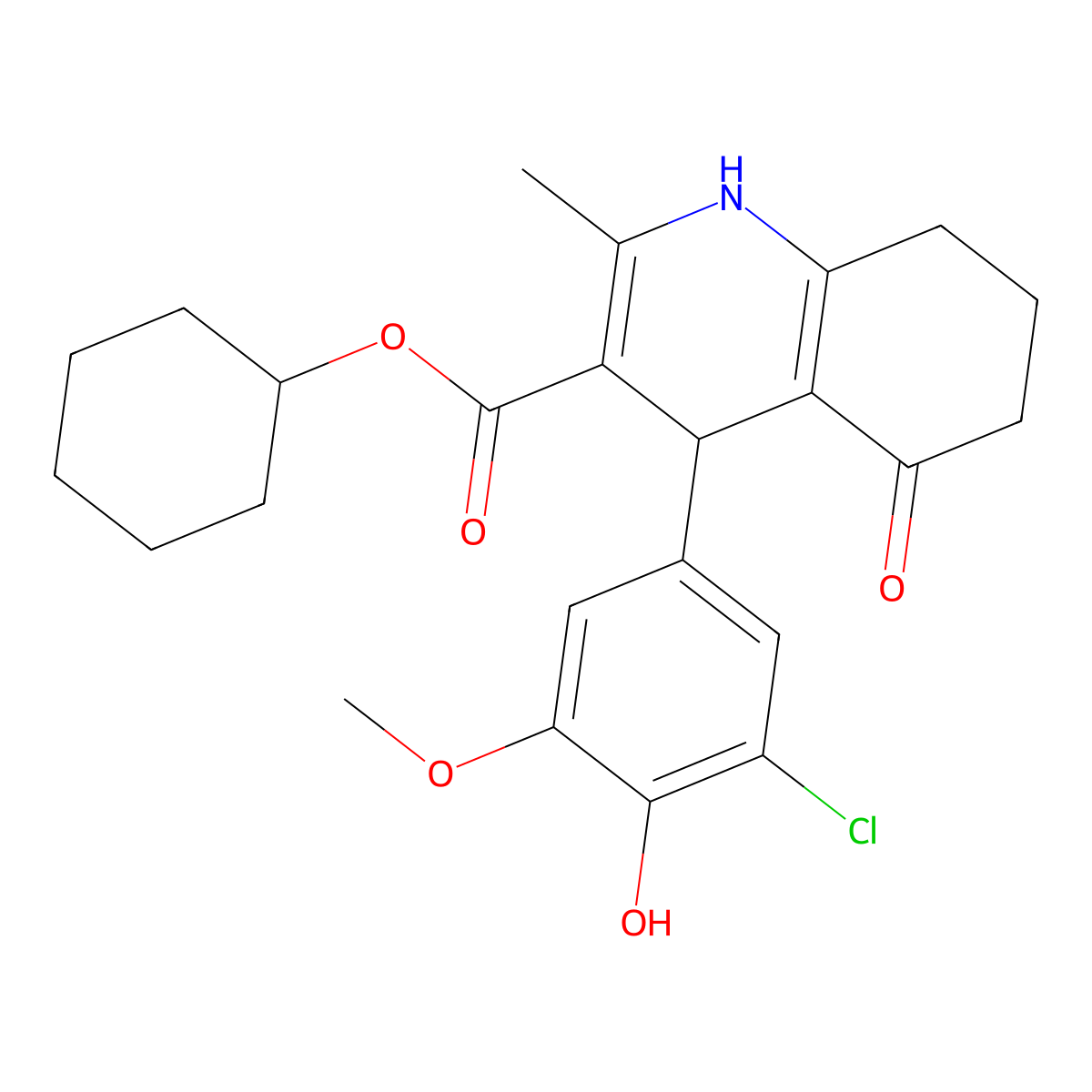 Cyclohexyl 4-(3-chloro-4-hydroxy-5-methoxyphenyl)-2-methyl-5-oxo-1,4,5,6,7,8-hexahydroquinoline-3-carboxylate molecular structure, CAS 299453-48-8