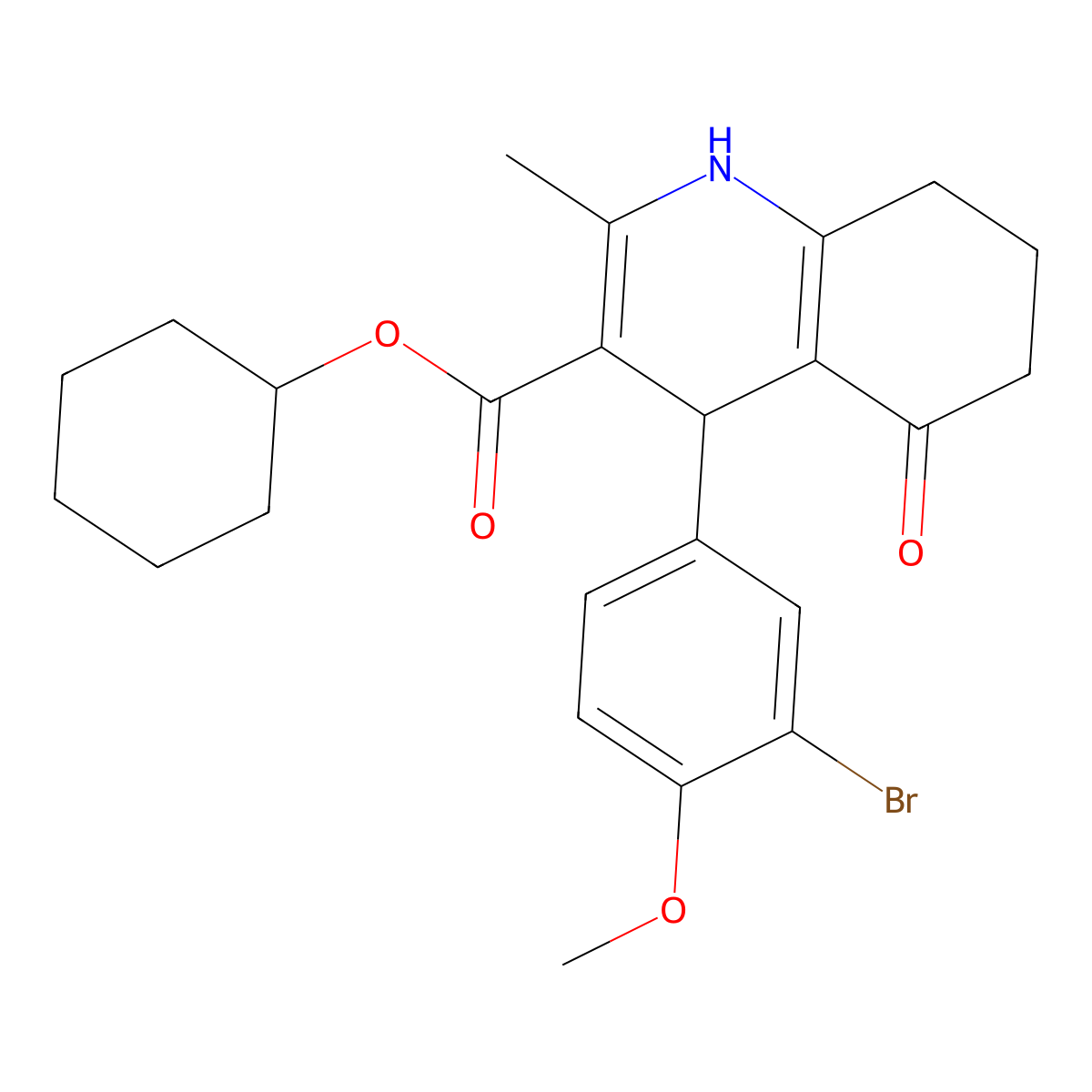Cyclohexyl 4-(3-bromo-4-methoxyphenyl)-2-methyl-5-oxo-1,4,5,6,7,8-hexahydroquinoline-3-carboxylate molecular structure, CAS 299453-49-9