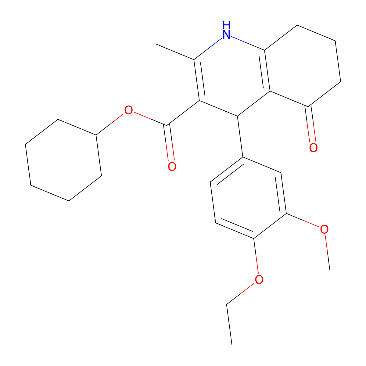 Cyclohexyl 4-(4-ethoxy-3-methoxyphenyl)-2-methyl-5-oxo-1,4,5,6,7,8-hexahydroquinoline-3-carboxylate molecular structure, CAS 299453-50-2