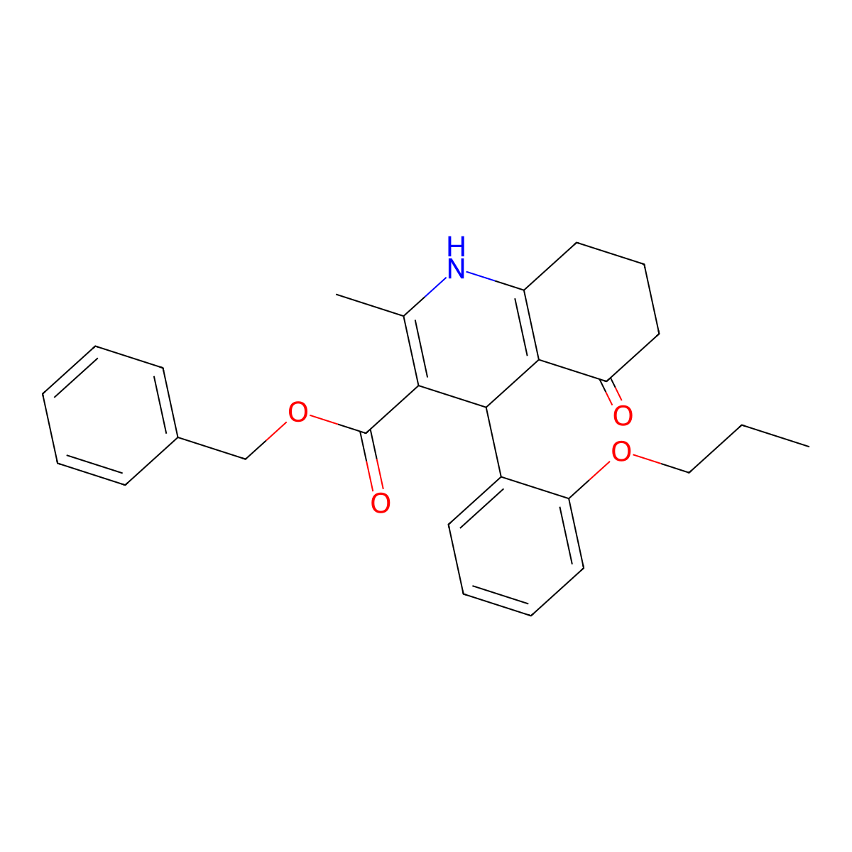 Benzyl 2-methyl-5-oxo-4-(2-propoxyphenyl)-1,4,5,6,7,8-hexahydroquinoline-3-carboxylate molecular structure, CAS 299453-67-1