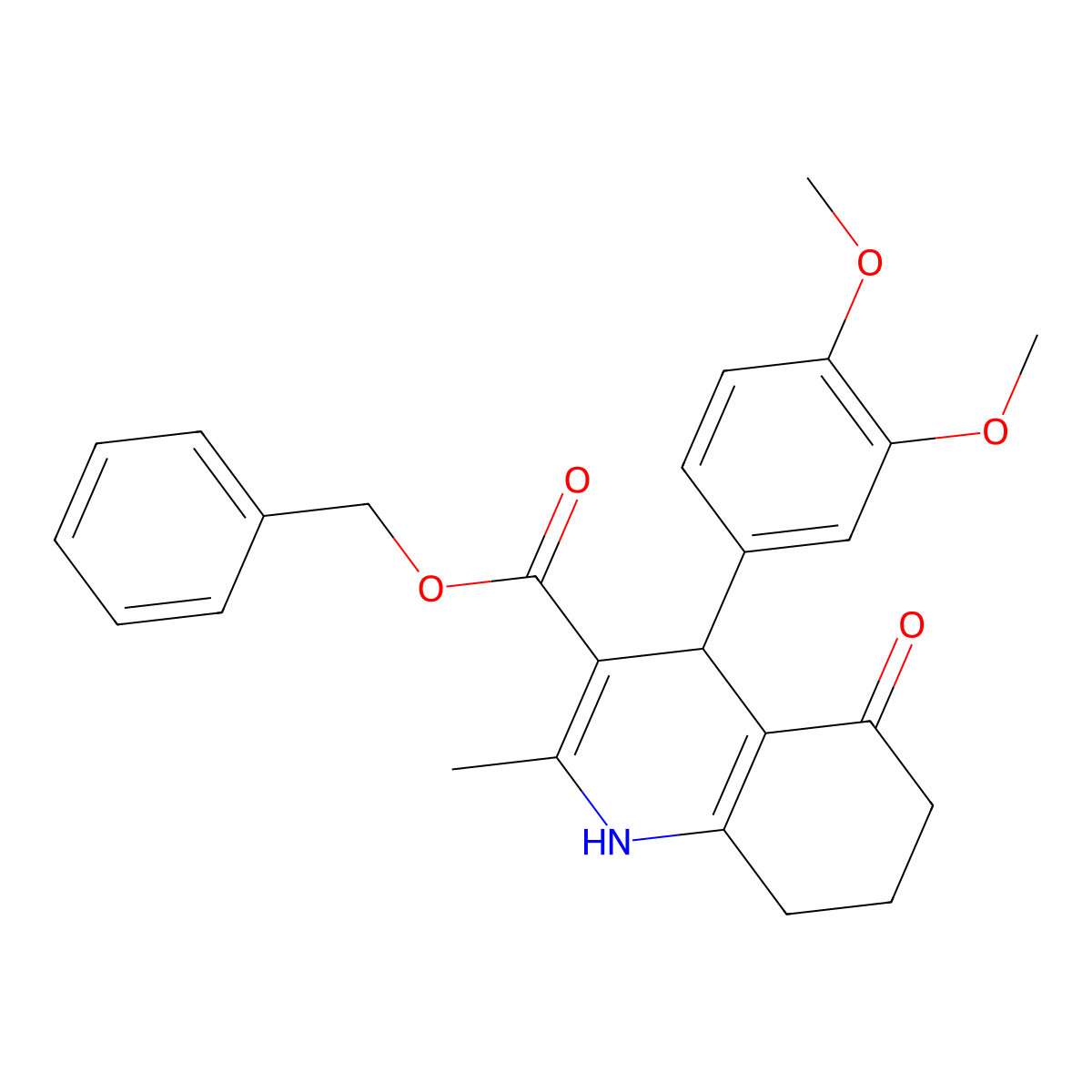 Benzyl 4-(3,4-dimethoxyphenyl)-2-methyl-5-oxo-1,4,5,6,7,8-hexahydroquinoline-3-carboxylate molecular structure, CAS 299453-72-8