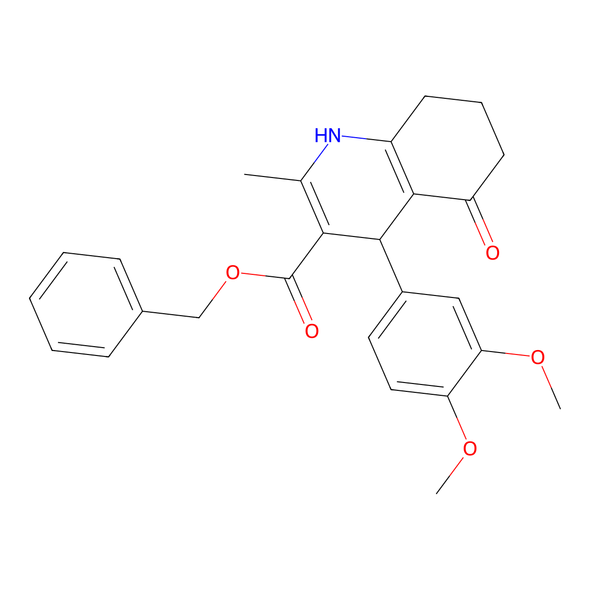 Benzyl 4-(3,4-dimethoxyphenyl)-2-methyl-5-oxo-1,4,5,6,7,8-hexahydroquinoline-3-carboxylate molecular structure, CAS 299453-72-8