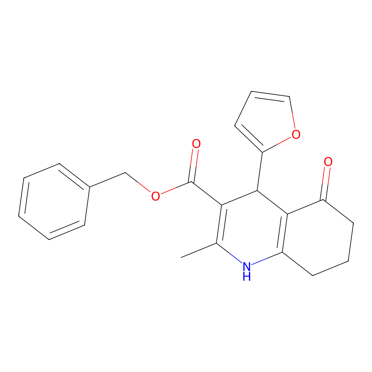 Benzyl 4-(2-furyl)-2-methyl-5-oxo-1,4,5,6,7,8-hexahydro-3-quinolinecarboxylate molecular structure, CAS 299453-84-2