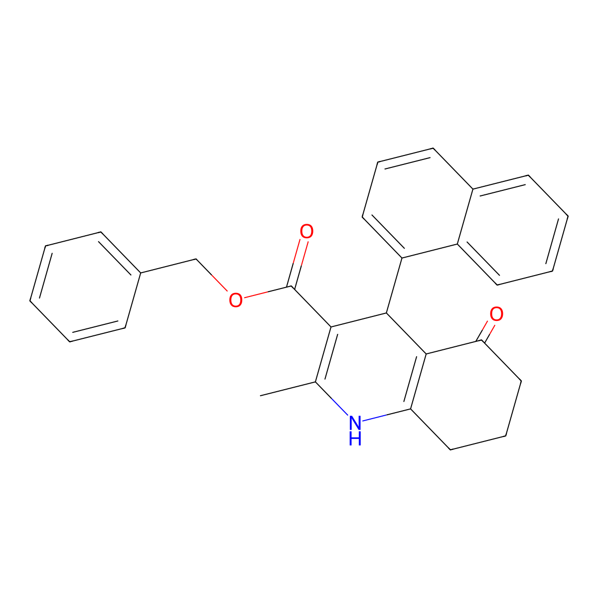 Benzyl 2-methyl-4-(naphthalen-1-yl)-5-oxo-1,4,5,6,7,8-hexahydroquinoline-3-carboxylate molecular structure, CAS 299453-92-2