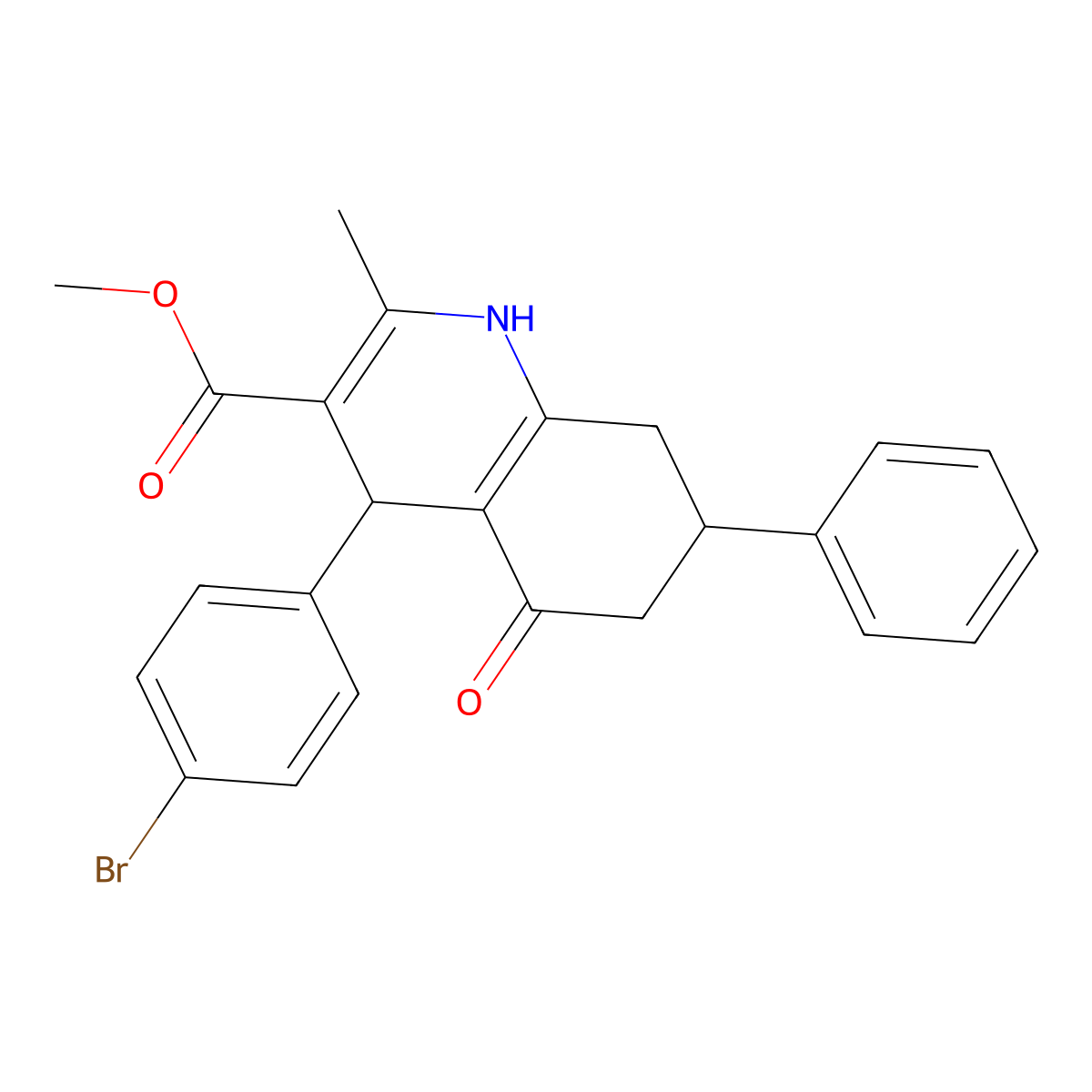 Methyl 4-(4-bromophenyl)-2-methyl-5-oxo-7-phenyl-1,4,5,6,7,8-hexahydroquinoline-3-carboxylate molecular structure, CAS 299453-96-6