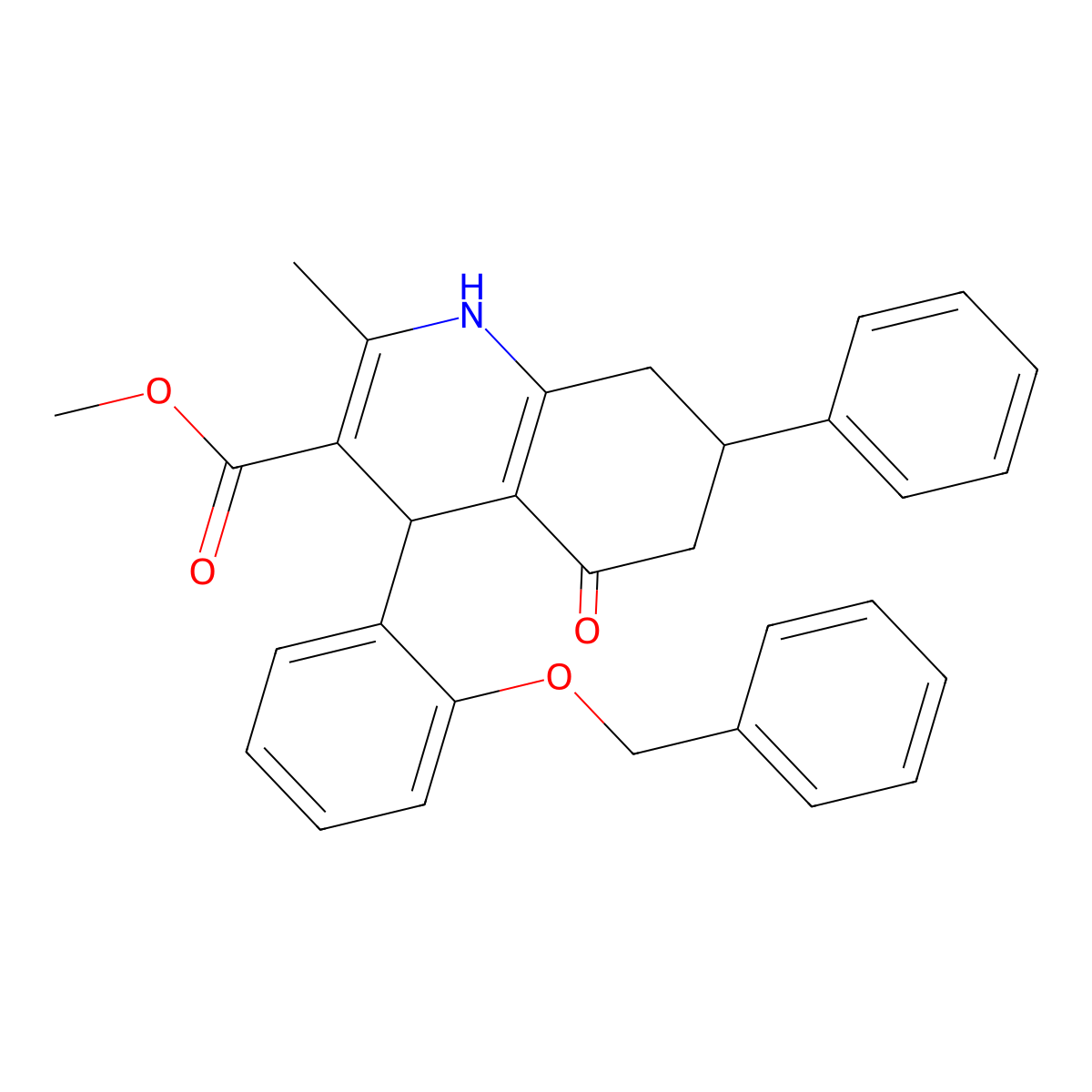 Methyl 4-[2-(benzyloxy)phenyl]-2-methyl-5-oxo-7-phenyl-1,4,5,6,7,8-hexahydroquinoline-3-carboxylate molecular structure, CAS 299453-99-9