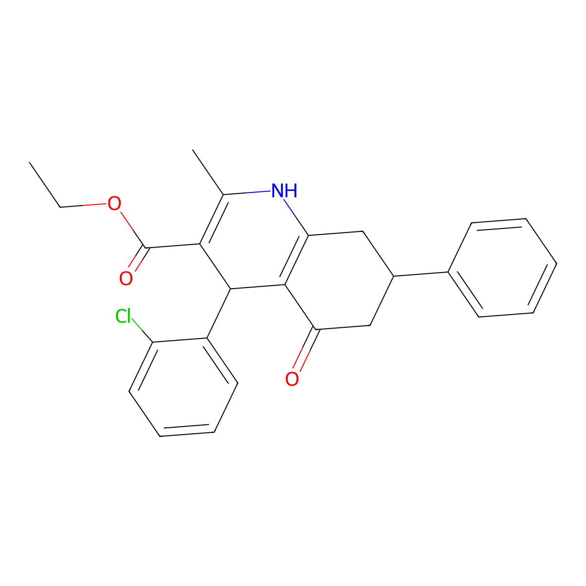 Ethyl 4-(2-chlorophenyl)-2-methyl-5-oxo-7-phenyl-1,4,5,6,7,8-hexahydroquinoline-3-carboxylate molecular structure, CAS 299454-08-3