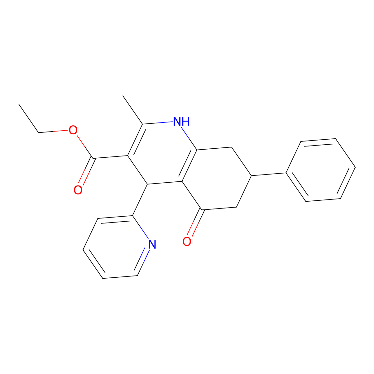 Ethyl 2-methyl-5-oxo-7-phenyl-4-(pyridin-2-yl)-1,4,5,6,7,8-hexahydroquinoline-3-carboxylate molecular structure, CAS 299454-09-4