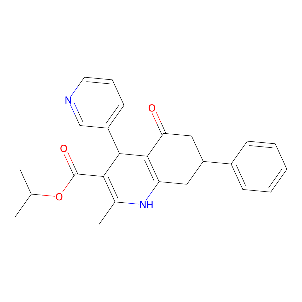 Propan-2-yl 2-methyl-5-oxo-7-phenyl-4-(pyridin-3-yl)-1,4,5,6,7,8-hexahydroquinoline-3-carboxylate molecular structure, CAS 299454-18-5