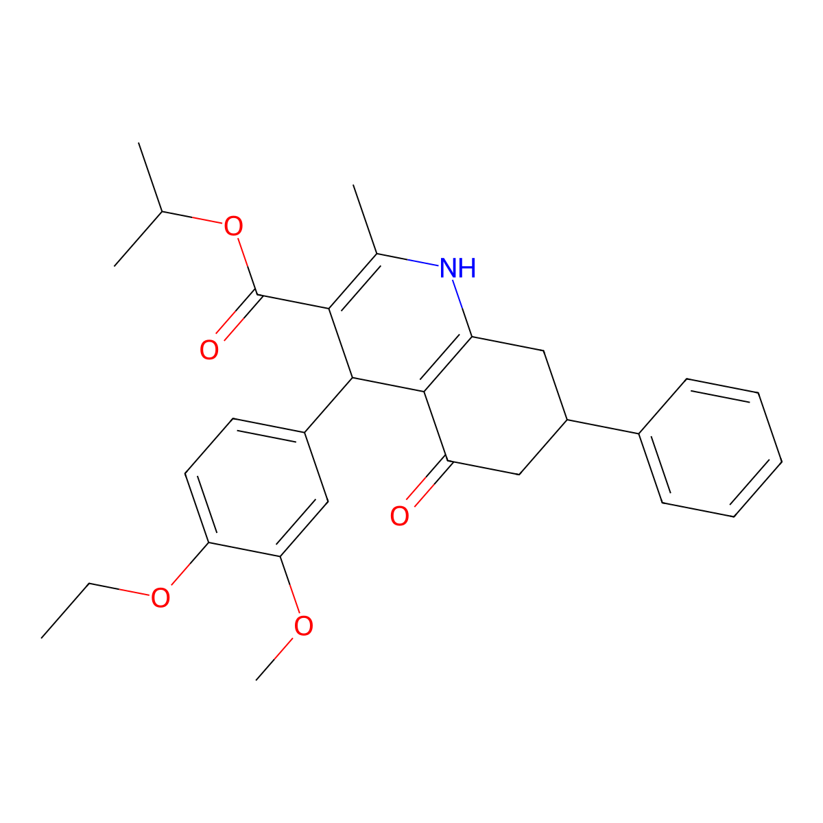 Isopropyl 4-(4-ethoxy-3-methoxyphenyl)-2-methyl-5-oxo-7-phenyl-1,4,5,6,7,8-hexahydro-3-quinolinecarboxylate molecular structure, CAS 299454-34-5
