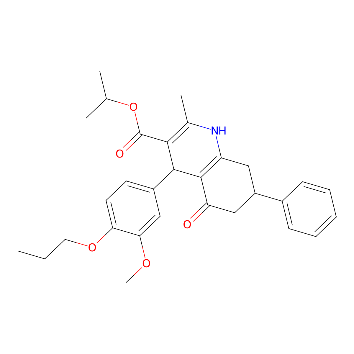 Propan-2-yl 4-(3-methoxy-4-propoxyphenyl)-2-methyl-5-oxo-7-phenyl-1,4,5,6,7,8-hexahydroquinoline-3-carboxylate molecular structure, CAS 299454-36-7