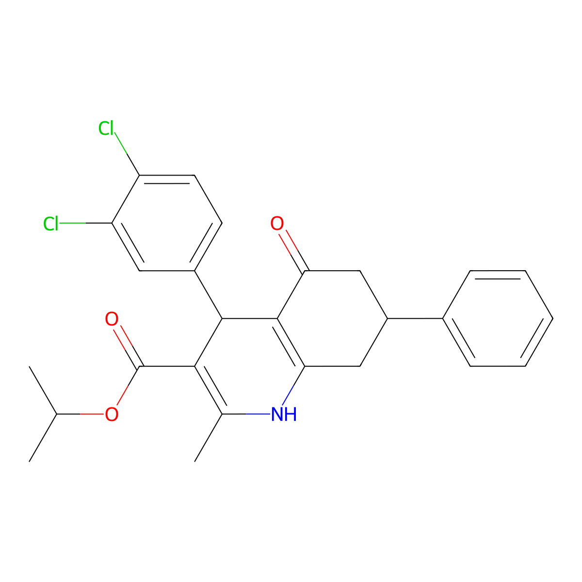 Isopropyl 4-(3,4-dichlorophenyl)-2-methyl-5-oxo-7-phenyl-1,4,5,6,7,8-hexahydroquinoline-3-carboxylate molecular structure, CAS 299454-40-3