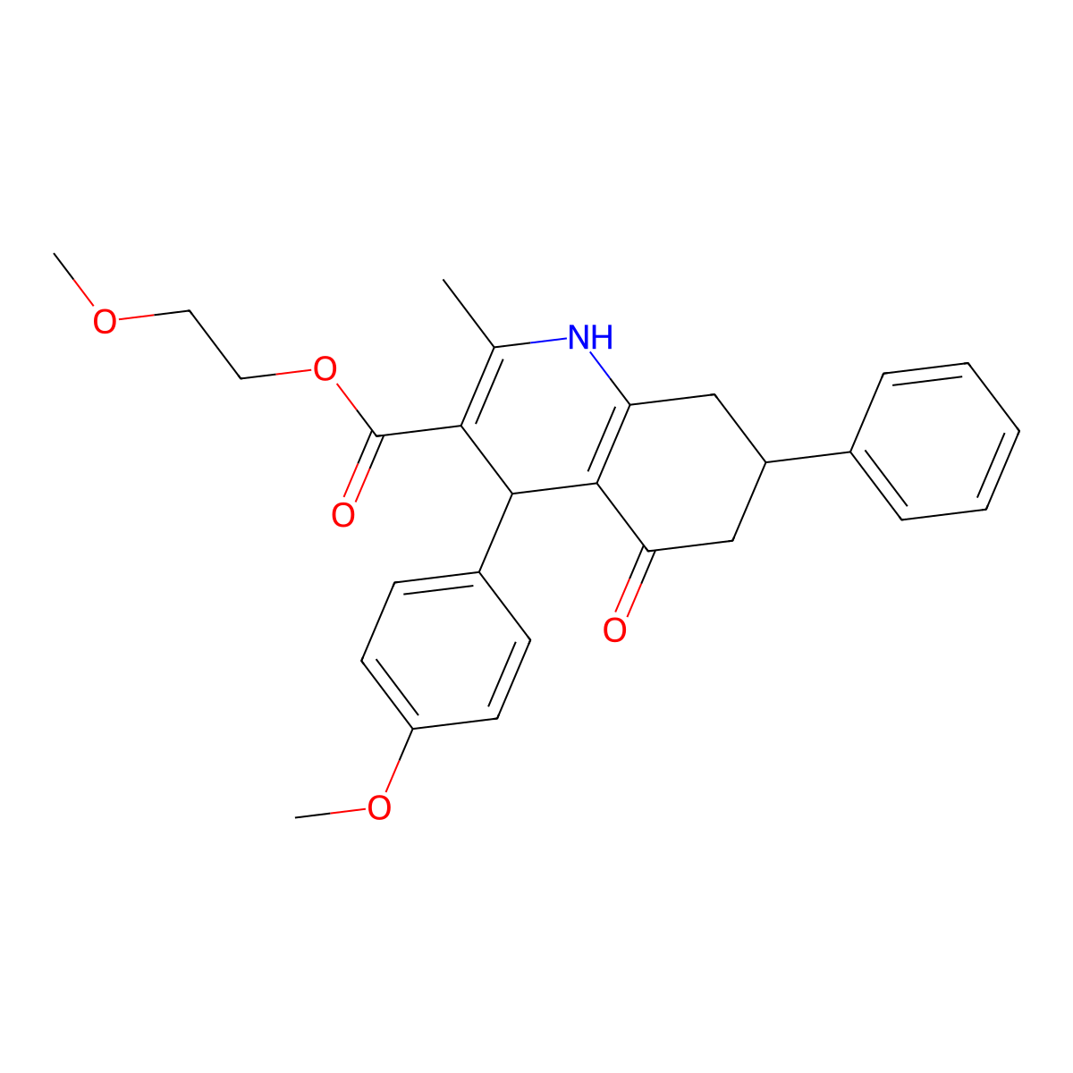 2-Methoxyethyl 4-(4-methoxyphenyl)-2-methyl-5-oxo-7-phenyl-1,4,5,6,7,8-hexahydroquinoline-3-carboxylate molecular structure, CAS 299454-68-5
