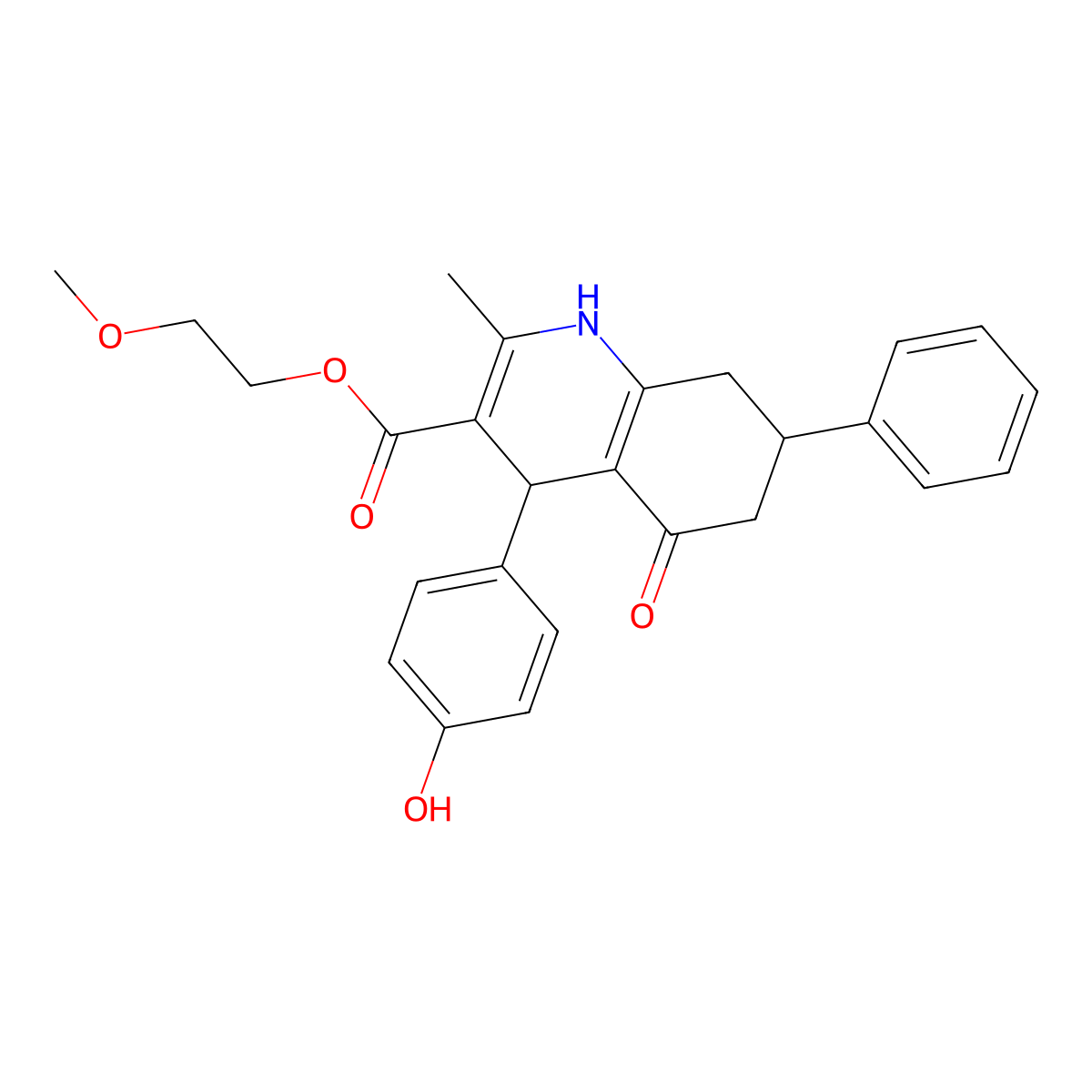 2-Methoxyethyl 4-(4-hydroxyphenyl)-2-methyl-5-oxo-7-phenyl-1,4,5,6,7,8-hexahydroquinoline-3-carboxylate molecular structure, CAS 299454-70-9