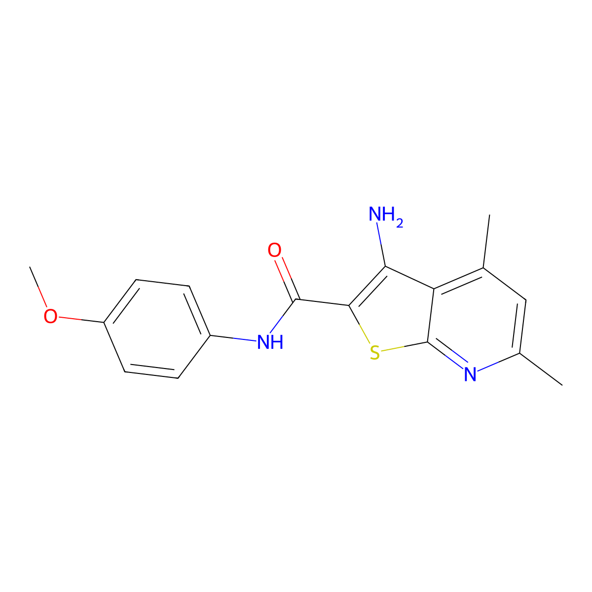 3-amino-N-(4-methoxyphenyl)-4,6-dimethylthieno[2,3-b]pyridine-2-carboxamide molecular structure, CAS 299464-83-8