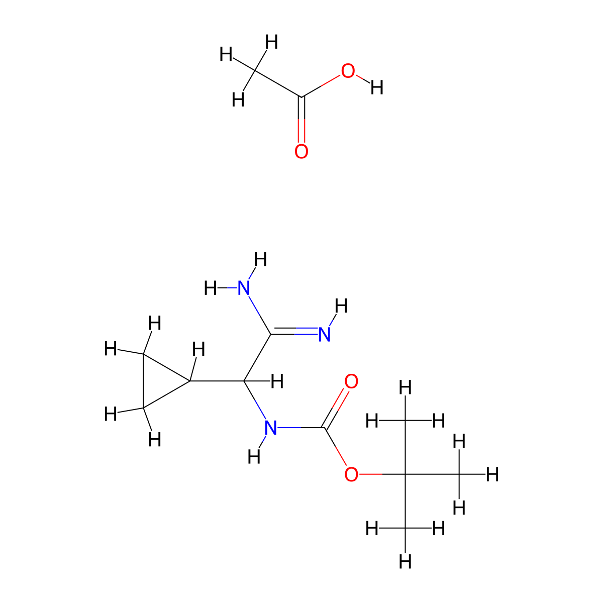 acetic acid, tert-butyl N-[carbamimidoyl(cyclopropyl)methyl]carbamate molecular structure, CAS 2994680-48-5