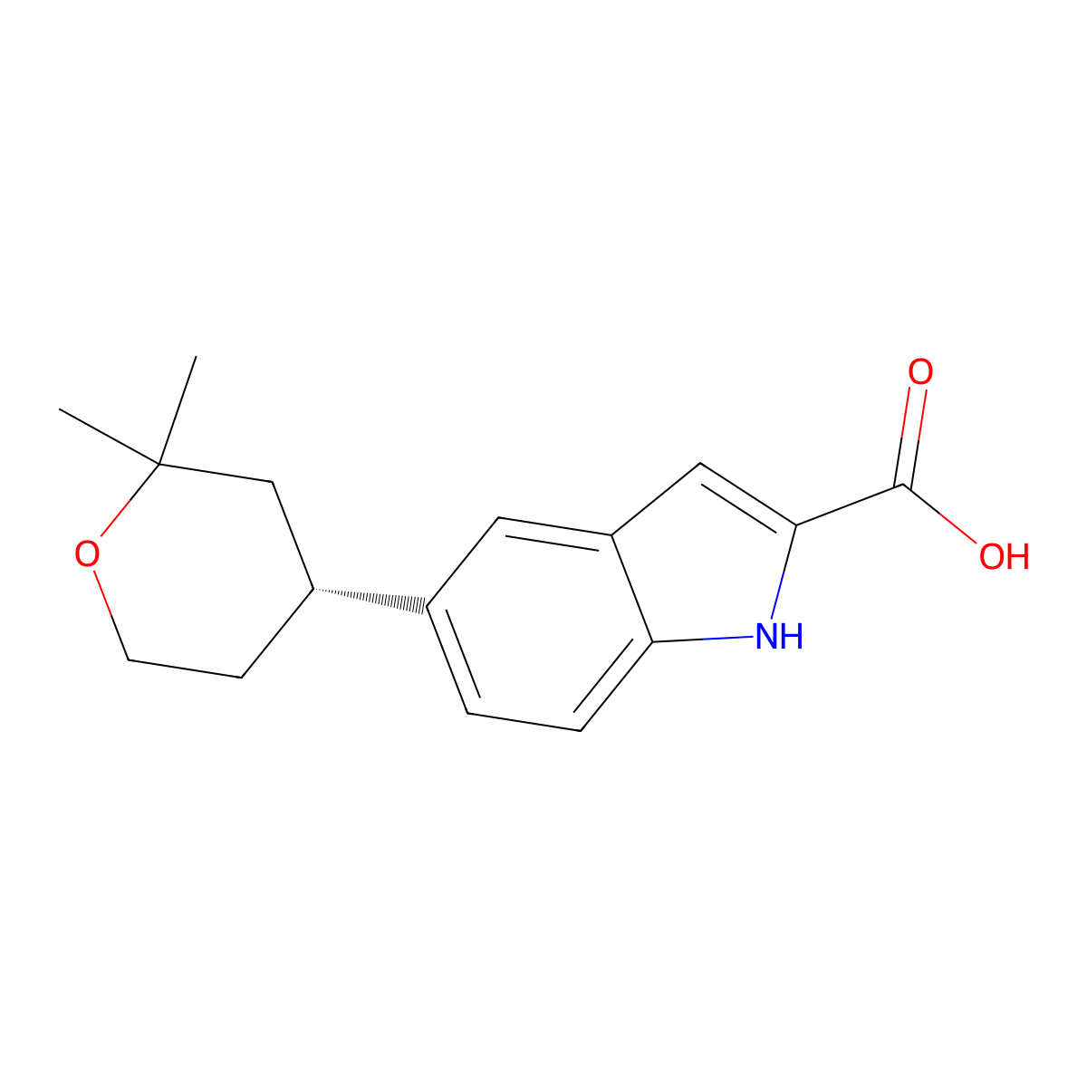 5-[(4R)-2,2-dimethyltetrahydropyran-4-yl]-1H-indole-2-carboxylic acid molecular structure, CAS 2994681-12-6