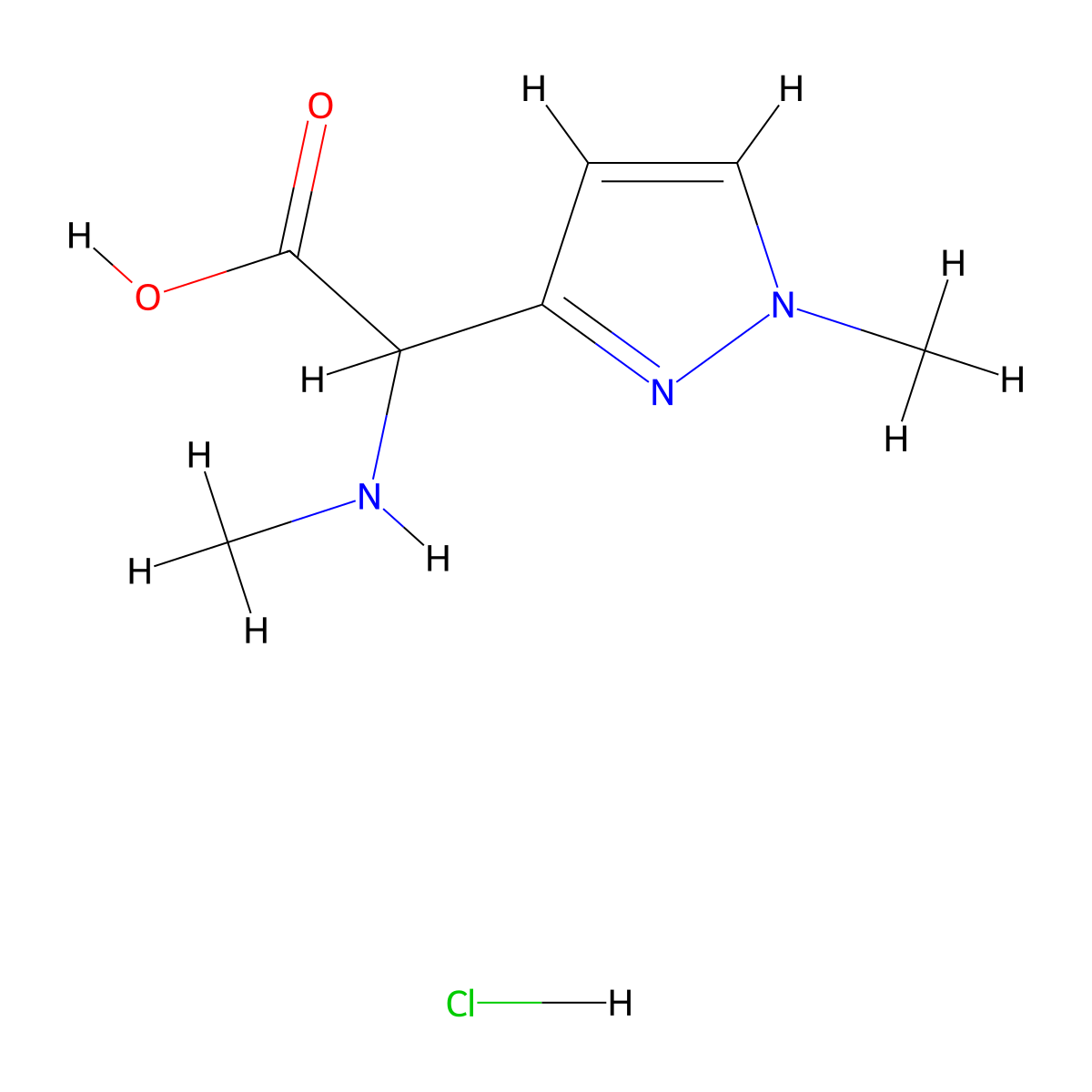 2-(1-methyl-1H-pyrazol-3-yl)-2-(methylamino)acetic acid hydrochloride molecular structure, CAS 2995272-25-6
