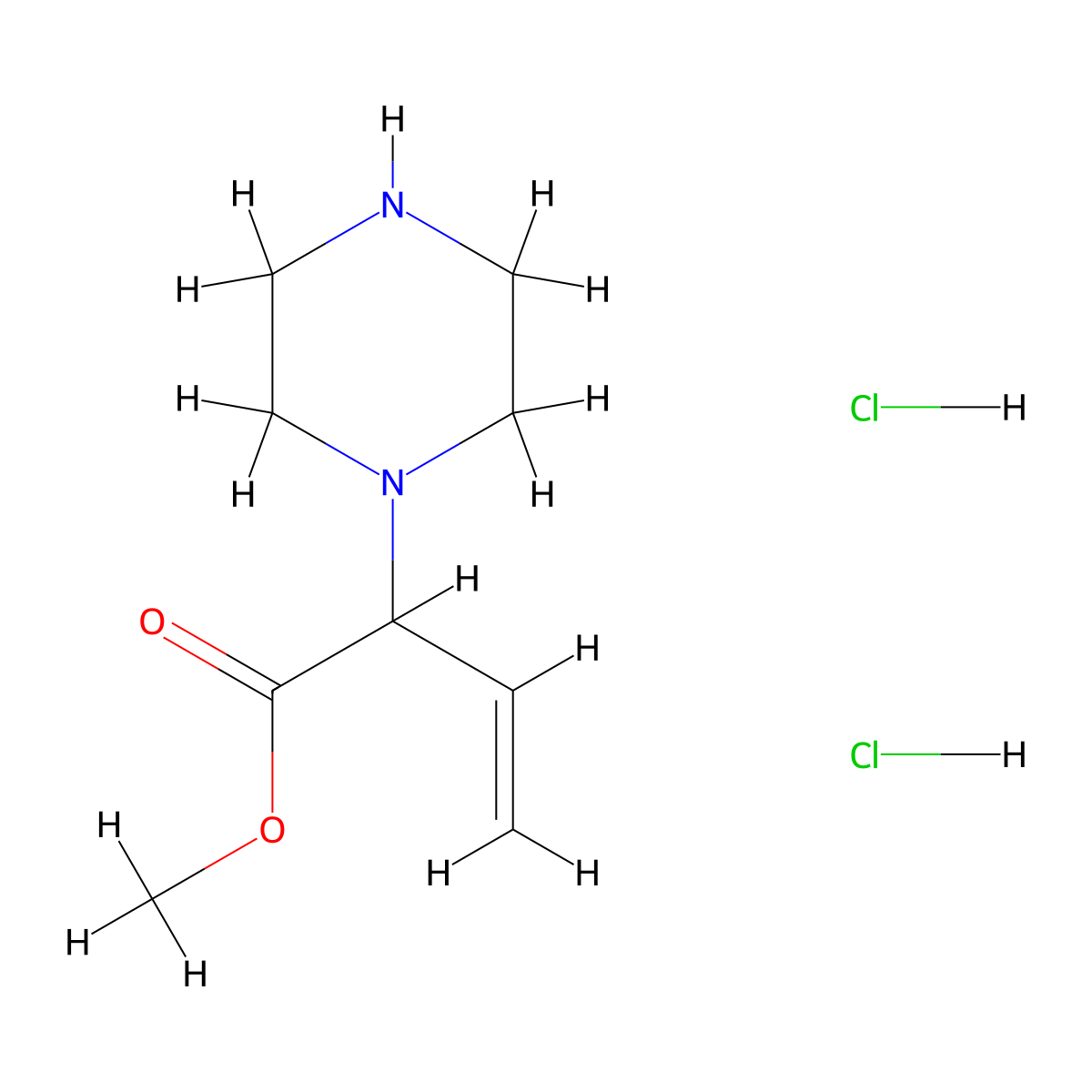 Methyl 2-(piperazin-1-yl)but-3-enoate dihydrochloride molecular structure, CAS 2995272-26-7