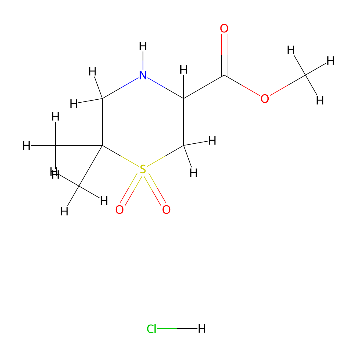 Methyl 6,6-dimethyl-1,1-dioxo-1lambda6-thiomorpholine-3-carboxylate hydrochloride molecular structure, CAS 2995272-27-8