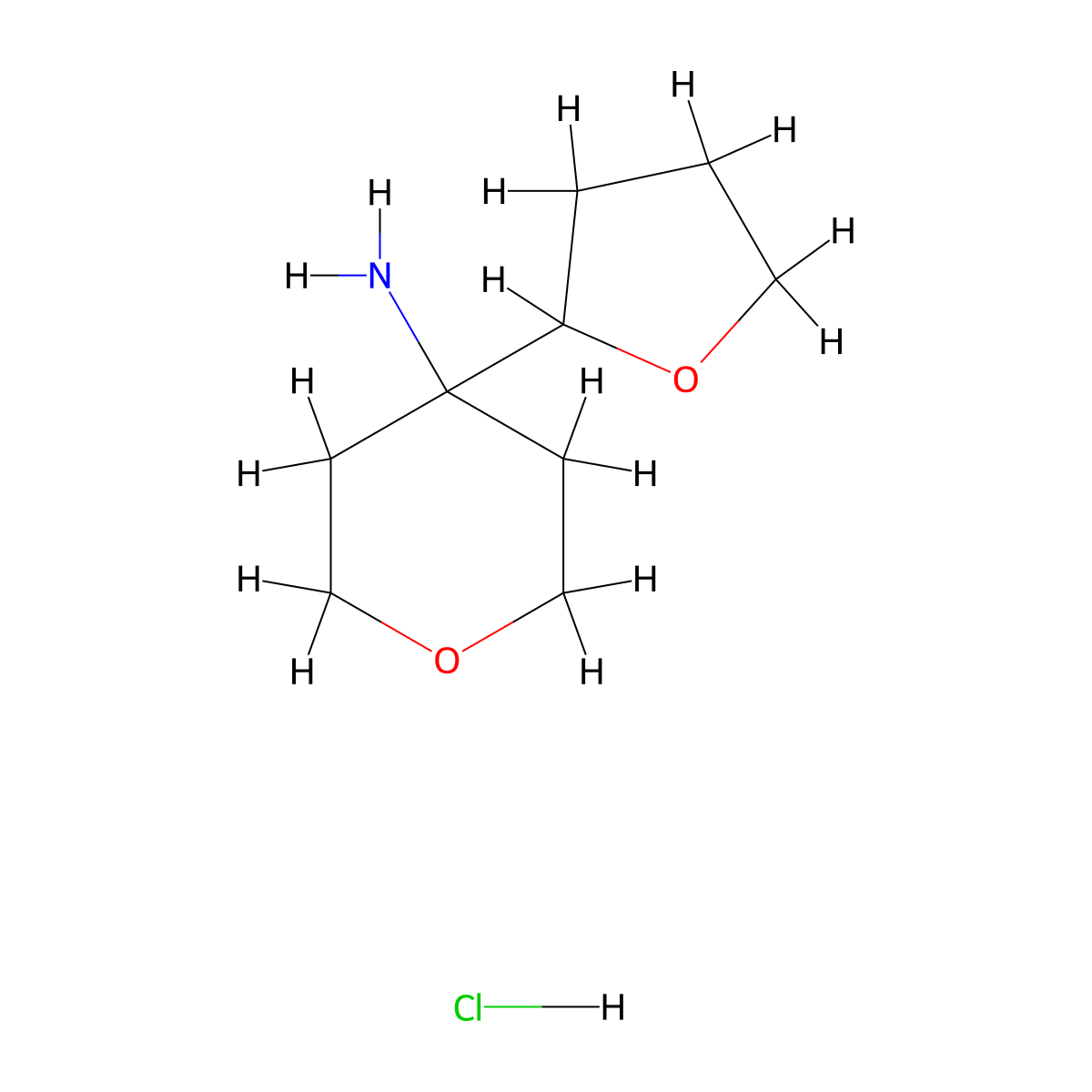 4-(Oxolan-2-yl)oxan-4-amine hydrochloride molecular structure, CAS 2995272-54-1