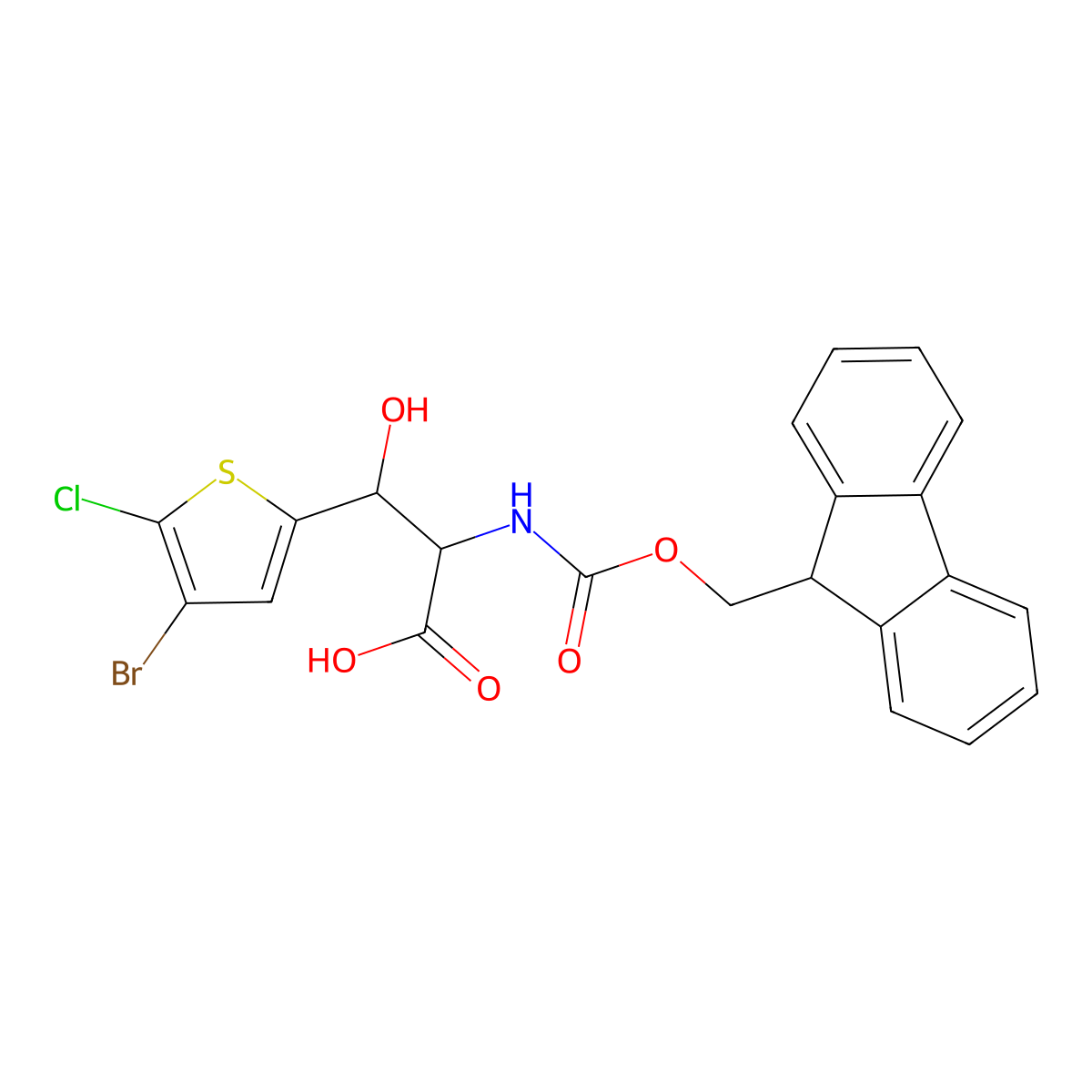 3-(4-bromo-5-chlorothiophen-2-yl)-2-({[(9H-fluoren-9-yl)methoxy]carbonyl}amino)-3-hydroxypropanoic acid molecular structure, CAS 2995272-82-5