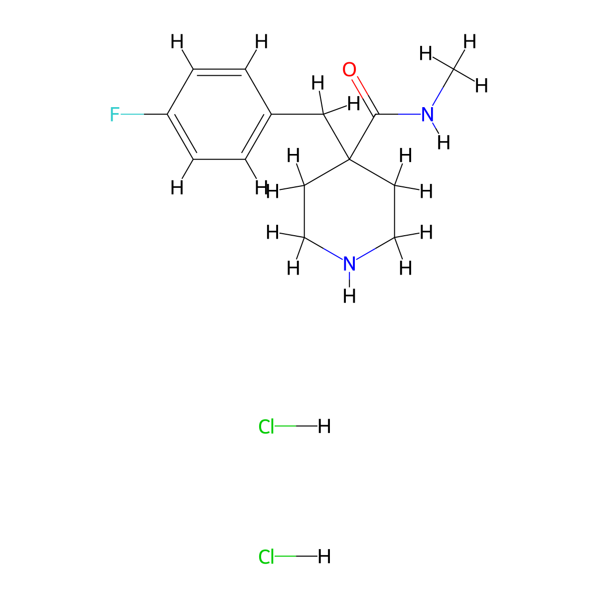 4-[(4-fluorophenyl)methyl]-N-methylpiperidine-4-carboxamide dihydrochloride molecular structure, CAS 2995273-14-6