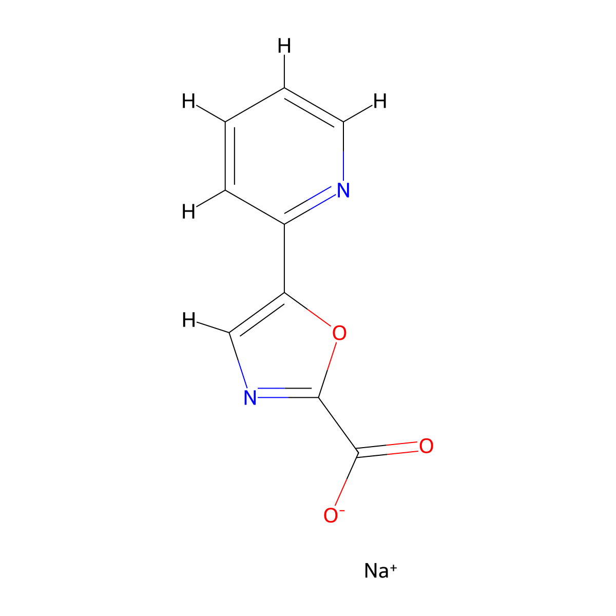 Sodium 5-(pyridin-2-yl)-1,3-oxazole-2-carboxylate molecular structure, CAS 2995274-00-3