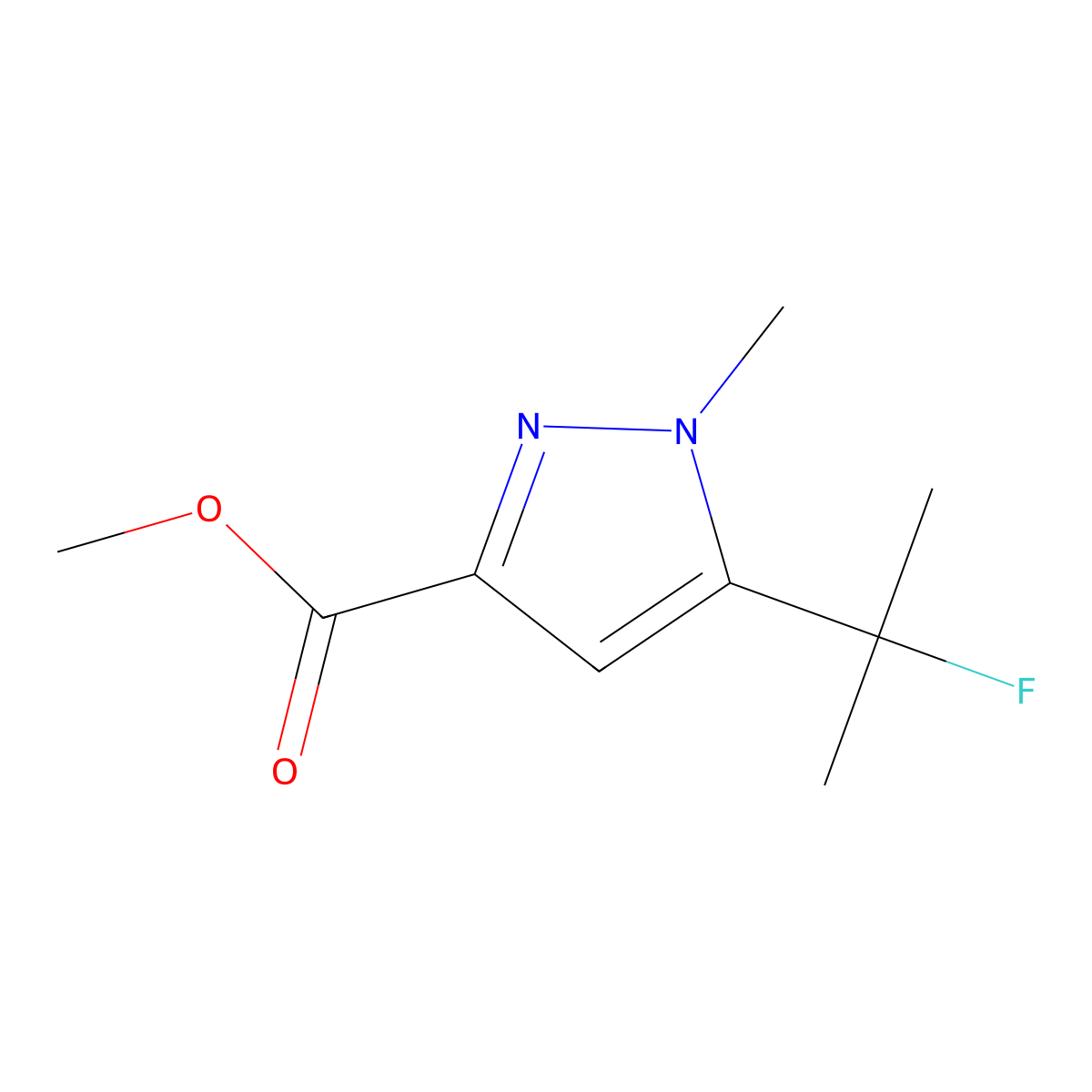 methyl 5-(2-fluoropropan-2-yl)-1-methyl-1H-pyrazole-3-carboxylate molecular structure, CAS 2995274-42-3
