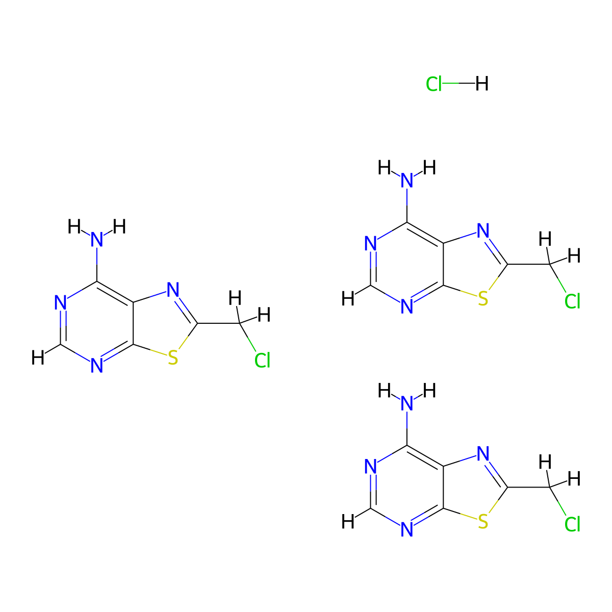 Tris(2-(chloromethyl)-[1,3]thiazolo[5,4-d]pyrimidin-7-amine) hydrochloride molecular structure, CAS 2995274-50-3