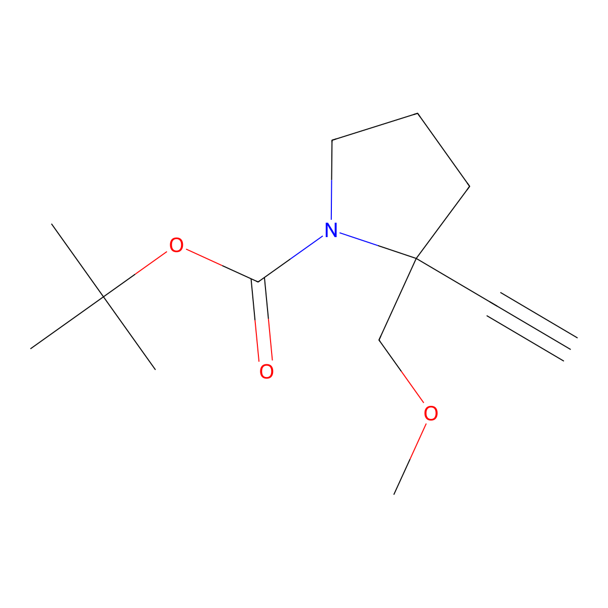 Tert-butyl 2-ethynyl-2-(methoxymethyl)pyrrolidine-1-carboxylate molecular structure, CAS 2995274-63-8