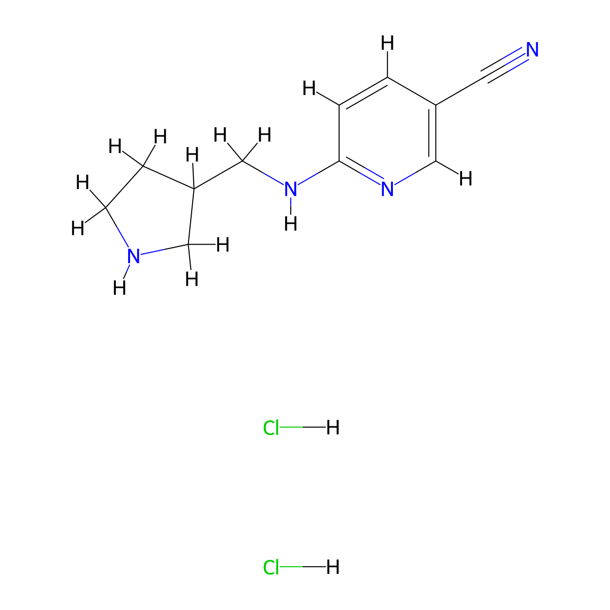 6-{[(Pyrrolidin-3-yl)methyl]amino}pyridine-3-carbonitrile dihydrochloride molecular structure, CAS 2995274-78-5